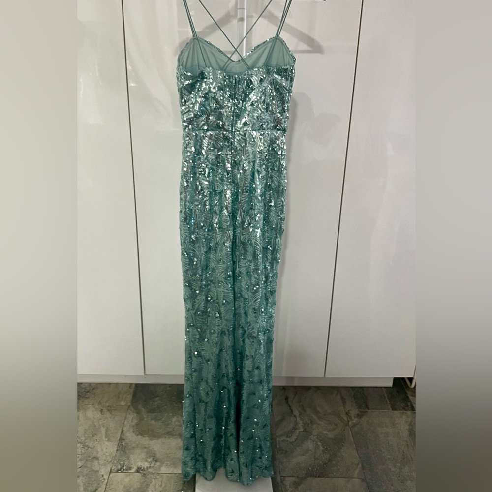 Speechless Seafoam Light Blue Sequin Maxi Slip Dress Size 3 Juniors Prom Gown - Picture 2 of 16